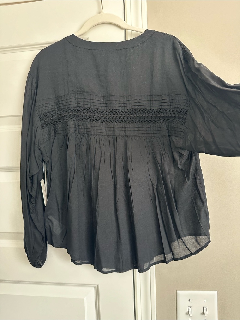 Lucky Brand Black Button-Front Peasant Blouse with Pintuck Lace NWT - Picture 4 of 12